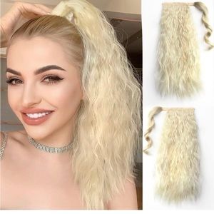 20 inch platinum blonde curly wavy ponytail hair extensions